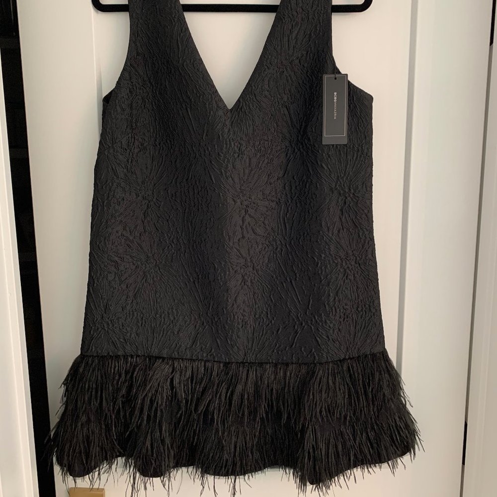BCBG Jamysen Feather Dress in Black, Size 10, NEW